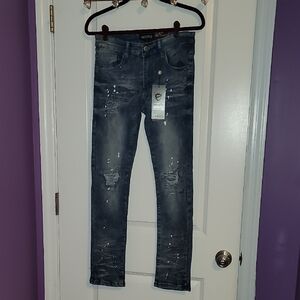 Stylish Kids Encrypted Distressed Skinny Fit Blue Jeans Sz:14 NWT